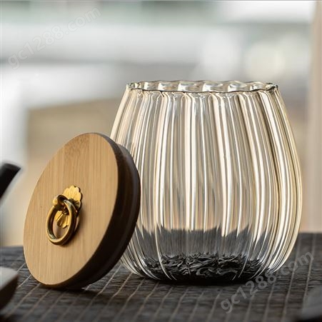 玻璃储物罐批发中式不规则家用厨房整理收纳罐竖纹茶叶罐子密封罐